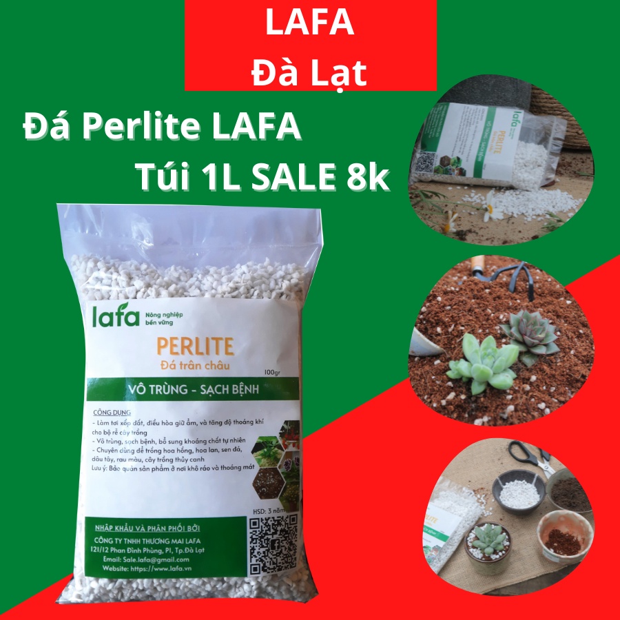 Đá perlite đá trân châu LAFA trồng cây sen đá, hoa kiểng 1 túi 1 Lít , tơi xốp sử dụng làm vườn