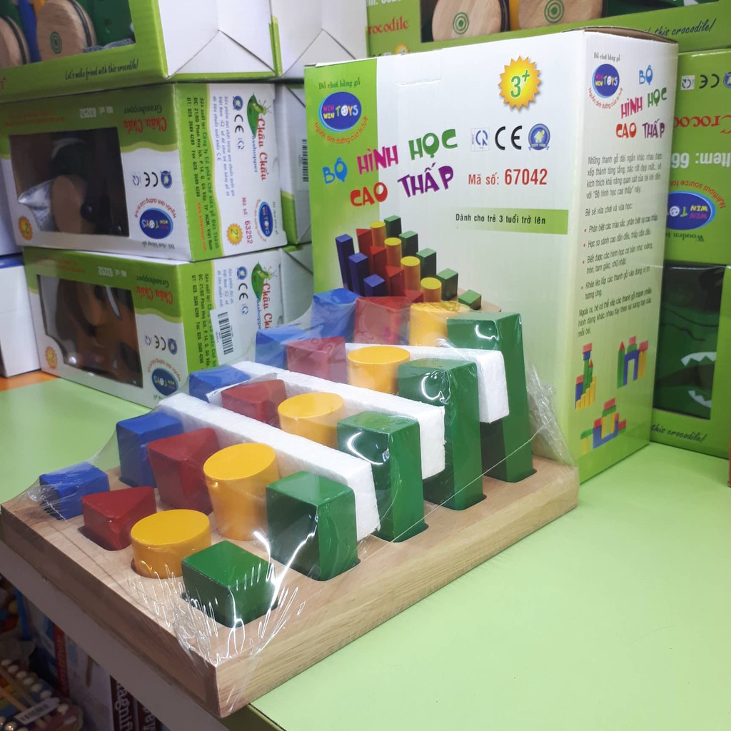 Đồ chơi gỗ Winwintoys - Bộ hình học cao thấp, Đồ chơi Montessori giúp bé phát triển trí tuệ.