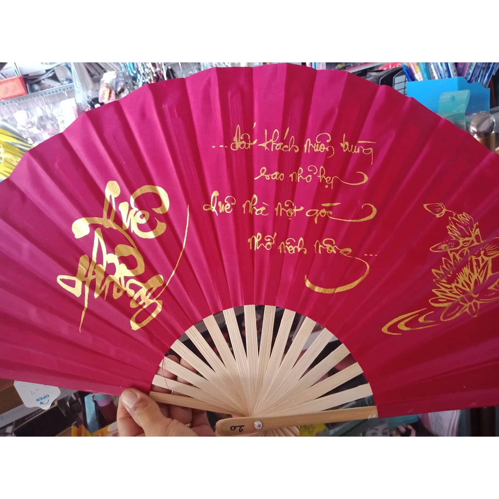 Quạt vải chữ thư pháp khổ 21*40