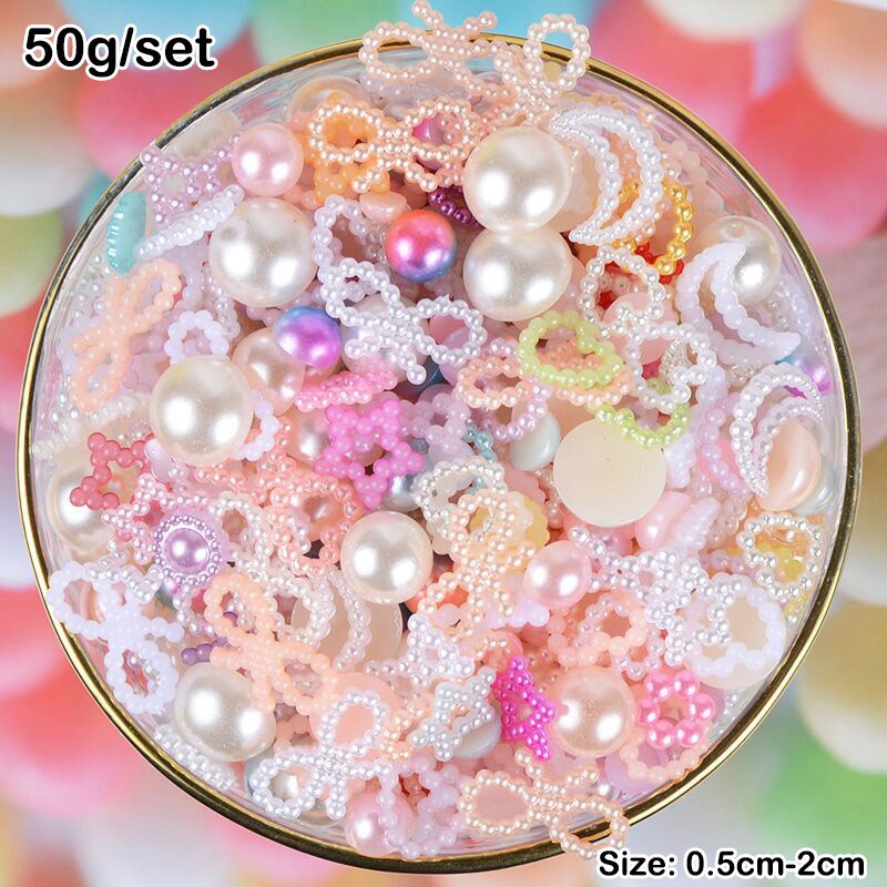 Bộ Hạt Ngọc Trai Nhân Tạo Dùng Trang Trí Điện Thoại / Đồ Thủ Công Diy 50g