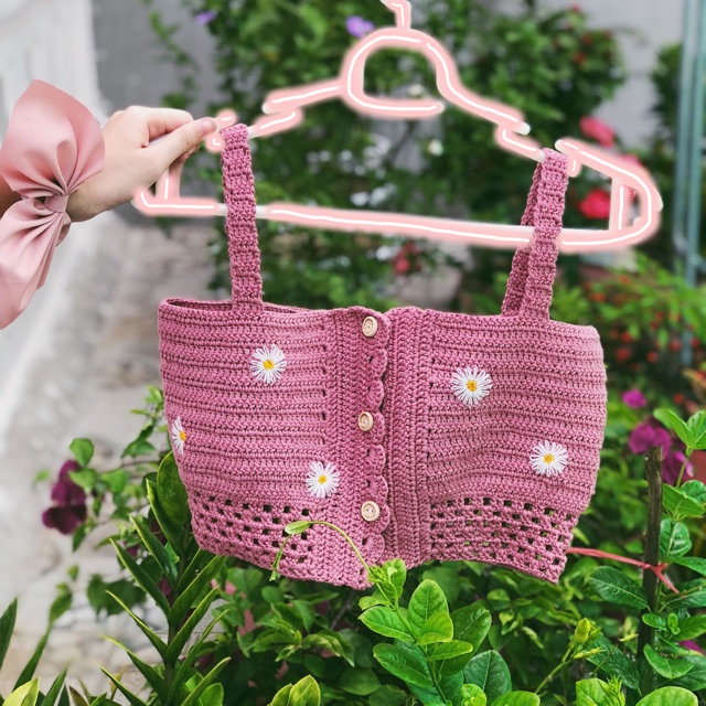 HIN Áo croptop hoa cúc handmade