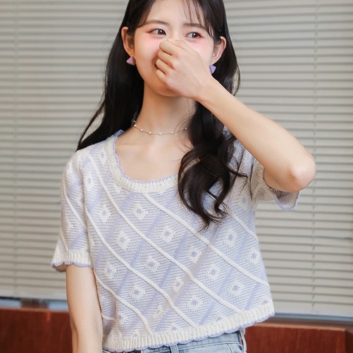 【ZHELIHANGFEI】Áo Thun Dệt Kim Ngắn Tay Form Rộng Thời Trang