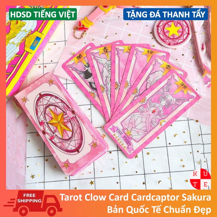 Bài Tarot Clow card/Cardcaptor Sakura/KINOMOTO SAKURA Bản Chuẩn Đẹp Tặng Đá Thanh Tẩy