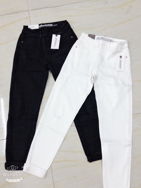 quần  jeans dài  trắng đen from baggy