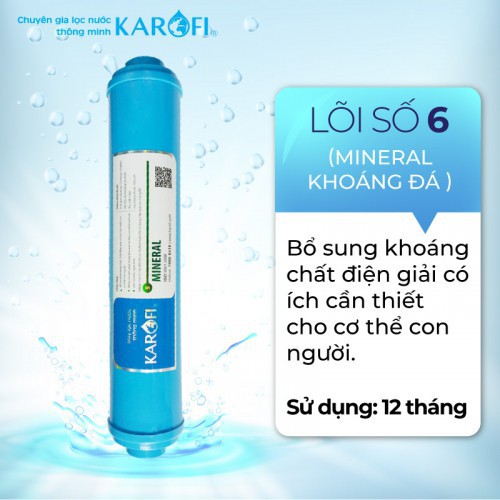 Combo 5 lõi lọc nước RO Karofi (T33 GAC, khoáng đá, ORP alkaline, hồng ngoại, nano silver)