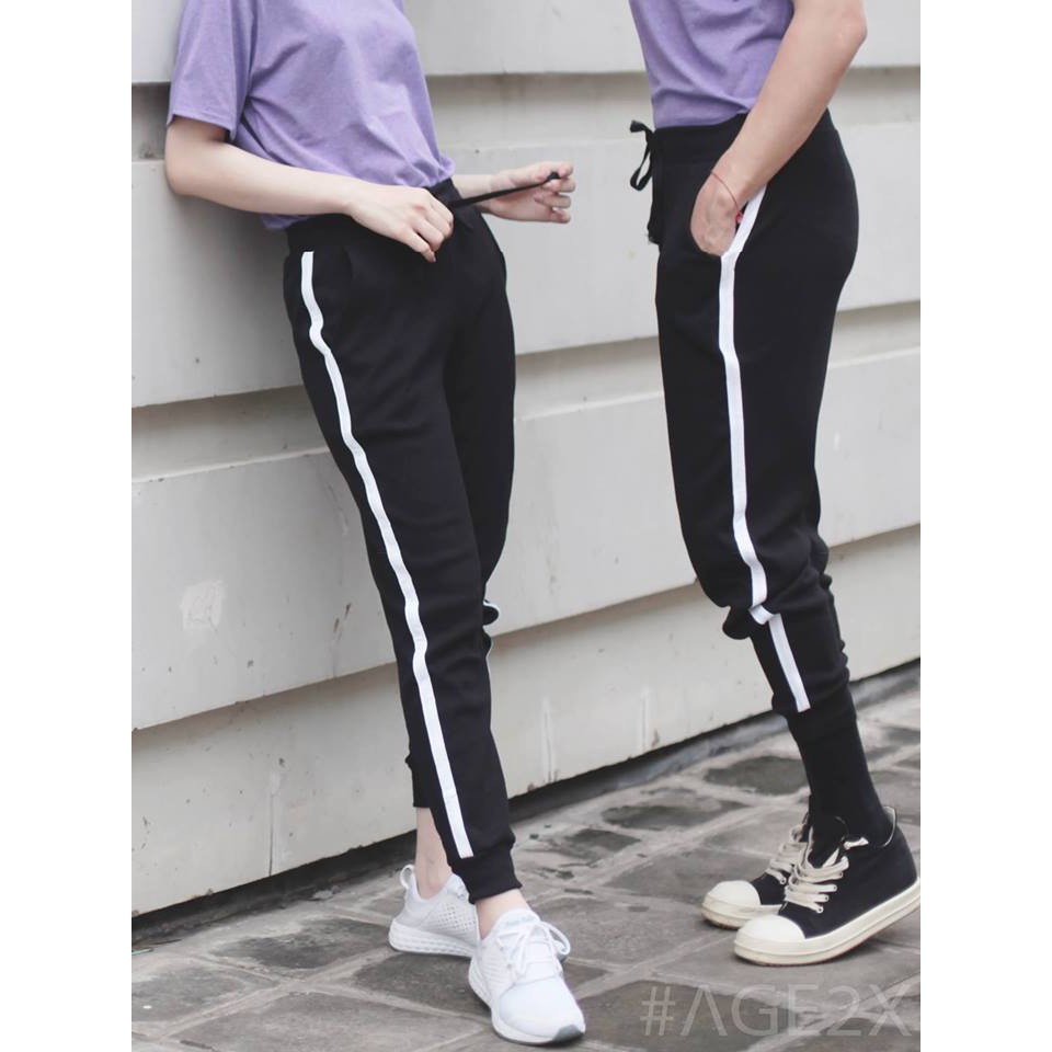 QUẦN JOGGER THUN ĐEN 1 SỌC AGE2X