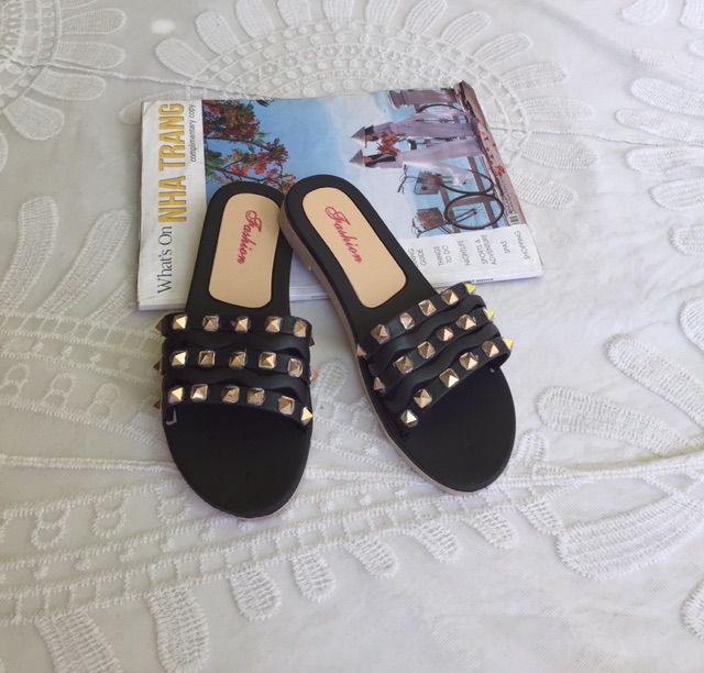 Dép Nữ PVC Quai Ngang Đính Đá 3 Hàng Thời Trang Size 36-40 - Hàng Nhập Quảng Châu - Lucky Girl shop