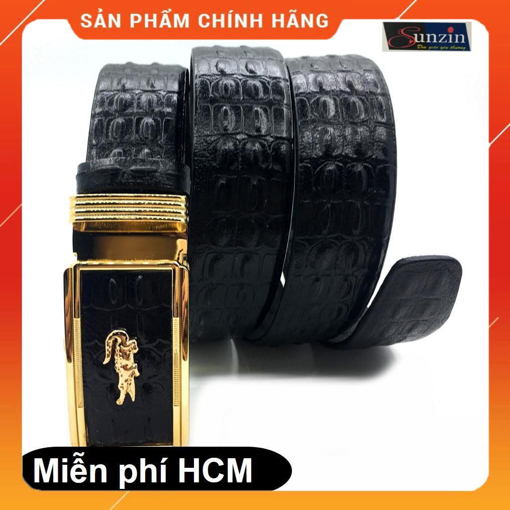 HCM-THẮT LƯNG NAM DA BÒ THẬT  901 ĐEN - Dây lưng da bò vân cá sấu -  Dây nịt nam cao cấp