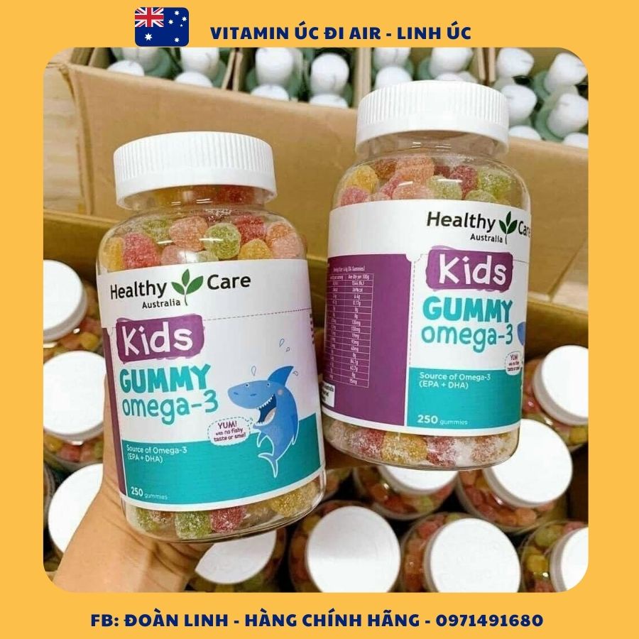 Kẹo Dẻo Dha Cho Bé Từ 2 Tuổi Healthy Care Gummy Omega 3, Hàng chuẩn Úc,  Hỗ Trợ Mắt Sáng, Thông Minh