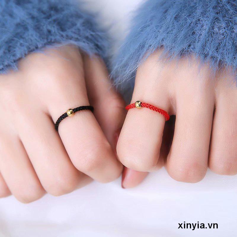 Nhẫn Bện Dây Đính Hạt Vàng Nhỏ Màu Đen Dành Cho Cặp Đôi Bạn Gái