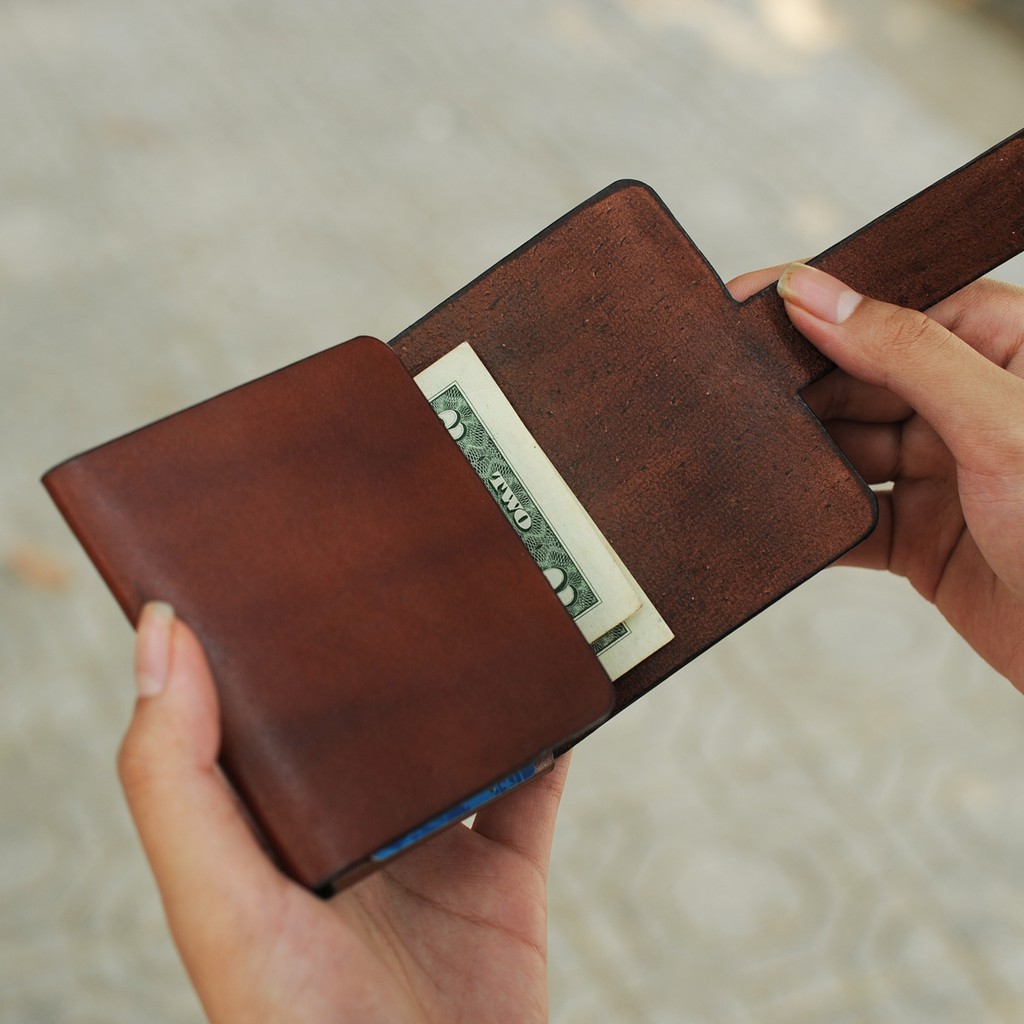 Ví kep tiền nam gập ba - Da bò nhập khẩu - Đồ da Handmade VI244