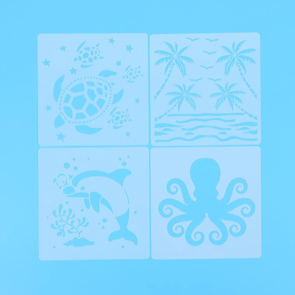 PISTA Khuôn Vẽ Trang Trí Tường Hình Sinh Vật Biển Bằng Gỗ