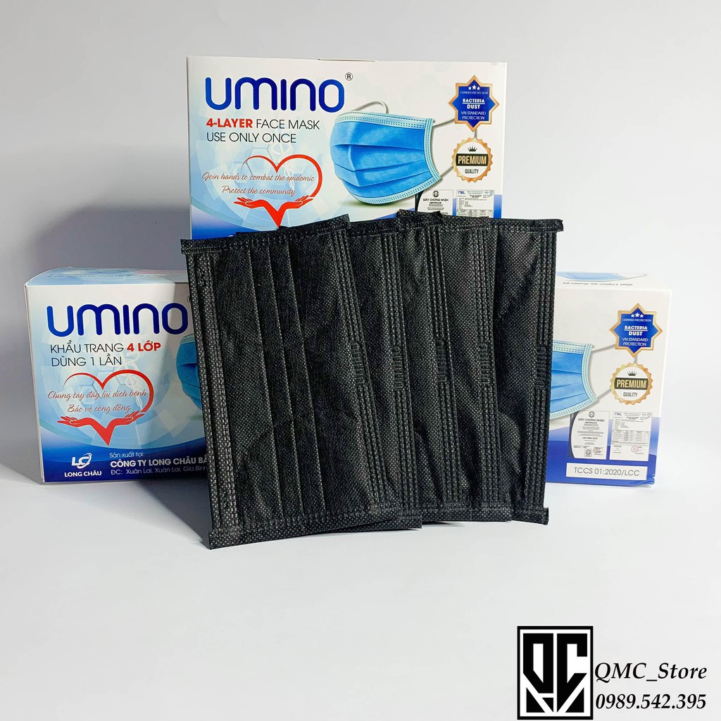 < GIÁ SỈ > Khẩu trang y tế 4 lớp Umino màu đen, hộp 50c #QMC