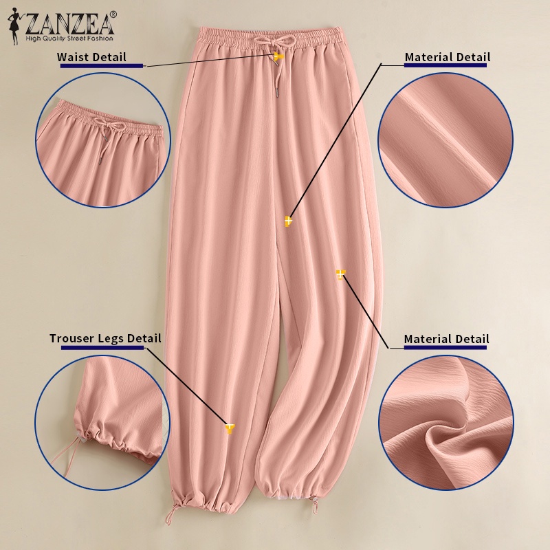 Quần dài ZANZEA ống rộng lưng thun thời trang dành cho nữ