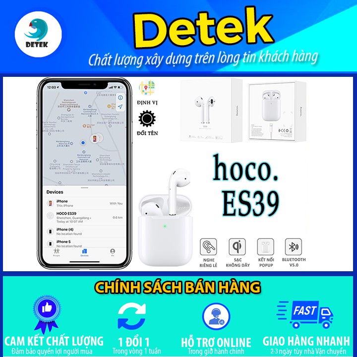 Tai Nghe Bluetooth TWS Hoco ES39 V5.0 tích hợp mic đàm thoại (dock sạc không dây)