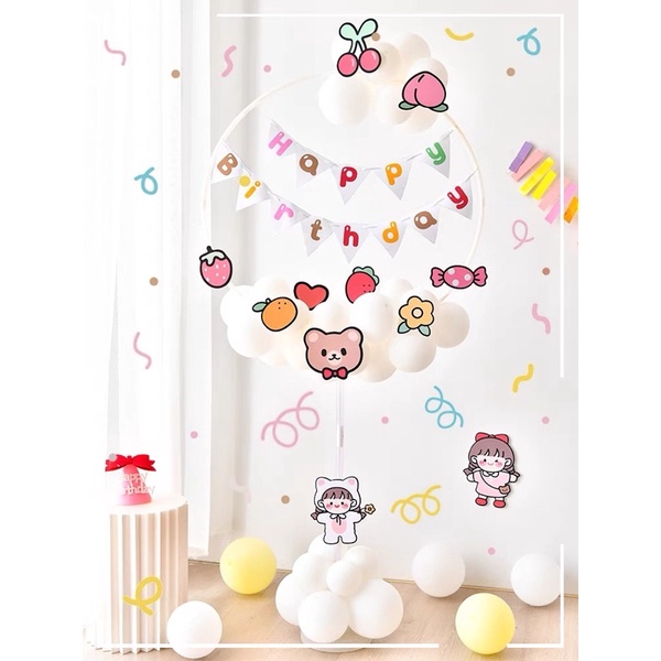 Set Sinh Nhật Trụ Bóng Kèm Dây Happy Birthday Và Sticker Dán Bóng Trang Trí Sinh Nhật Cho Bé Gái