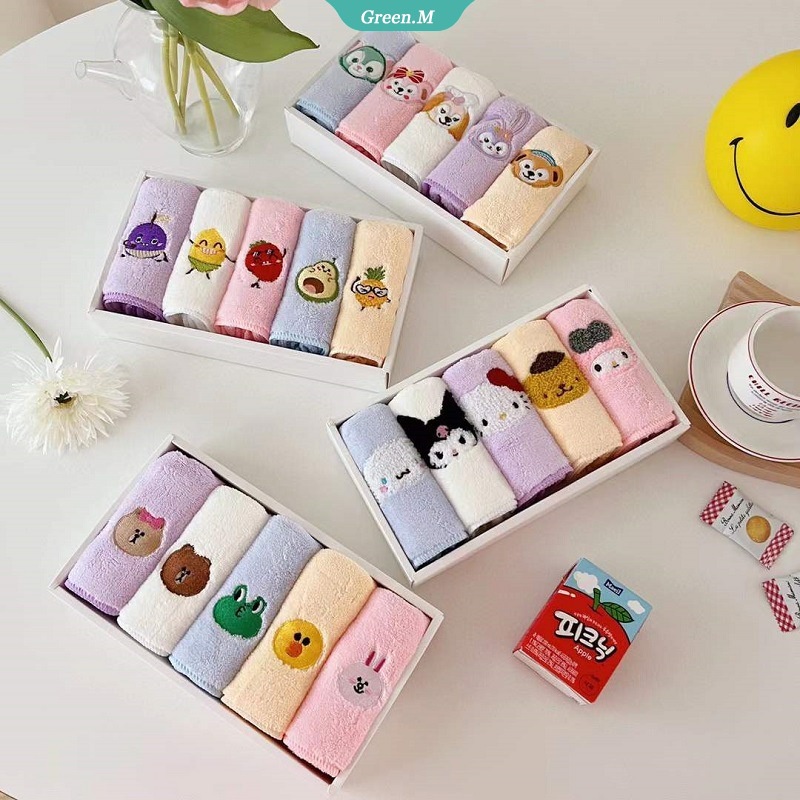 Bộ 5 Khăn Lông Cừu San Hô Họa Tiết Hoạt Hình Cinnamoroll My Melody Kuromi Linabell Sanrio Dễ Thương