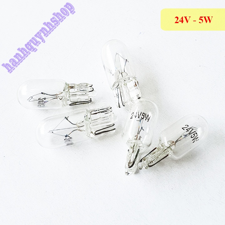 5 Bóng đèn ô tô xe máy T10 12V 5W hoặc 24V 5W sợi tóc Halogen màu trắng