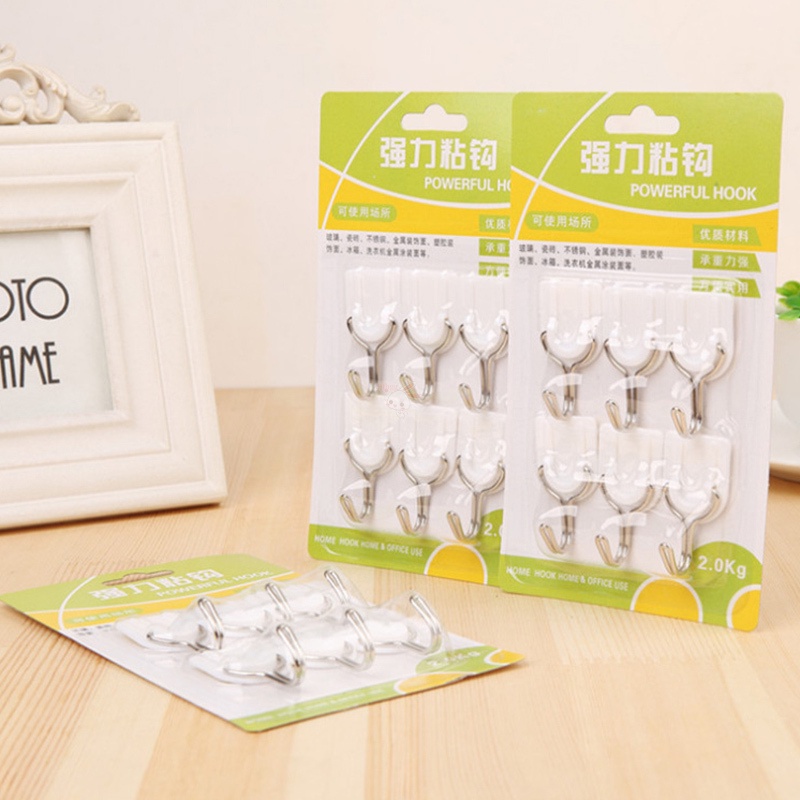 Set 6 Giá Đỡ Móc Treo Đồ Dán Tường Bằng Nhựa Tiện Dụng Cho Nhà Tắm / Nhà Bếp