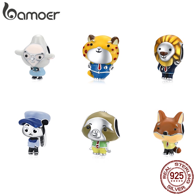 Phụ kiện hạt Bamoer SCC1960 bạc 925 kiểu động vật dễ thương thời trang để làm trang sức thủ công với 6 loại tùy chọn