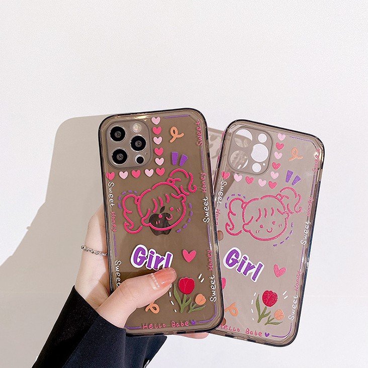 Ốp lưng iphone Honey Girl trong cạnh vuông BVC 5/5s/6/6plus/6s/6splus/7/7plus/8/8plus/x/xr/xs/11/12/pro/max/plus/promax | BigBuy360 - bigbuy360.vn
