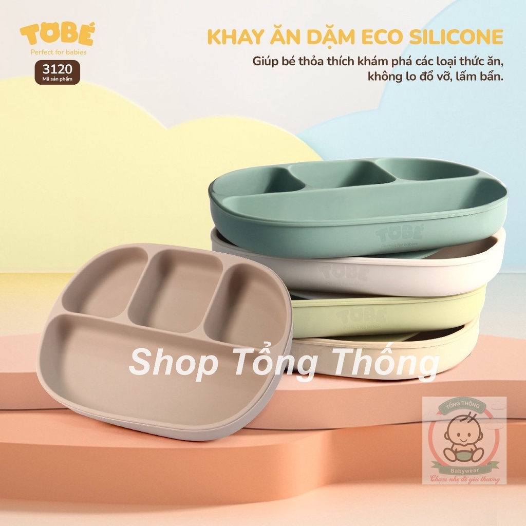 Khay tập ăn dặm Eco Silicone tobe chia 4 ngăn rộng rãi, khoa học cao cấp siêu bền bỉ tiện lợi cho bé 3120 3125