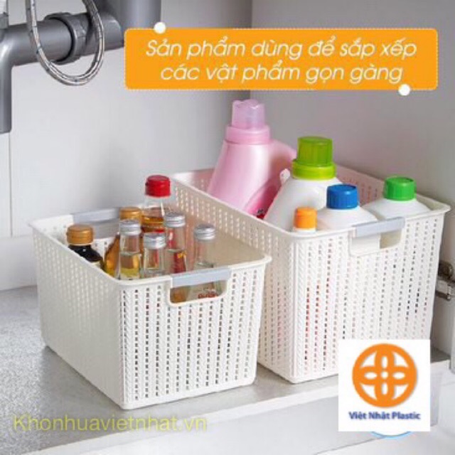 Rổ đan mây đựng đồ đa năng size to nhựa Việt Nhật, Giỏ đan đựng quần áo, dụng cụ nhà bếp thiết kế hiện đại