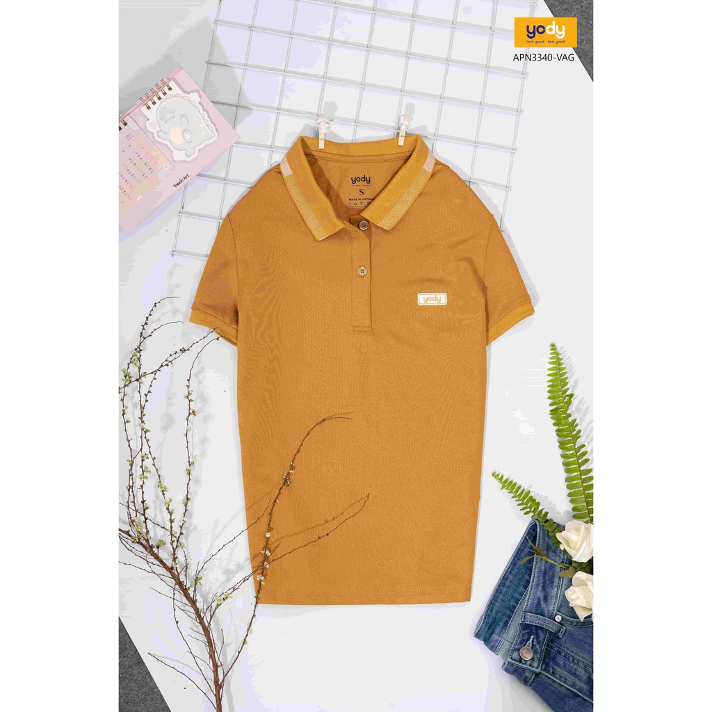 Áo phông polo nữ YODY mắt chim, thun cộc tay cổ bẻ phối bo chuẩn phom xuất xịn, mềm mịn thoáng mát APN3340