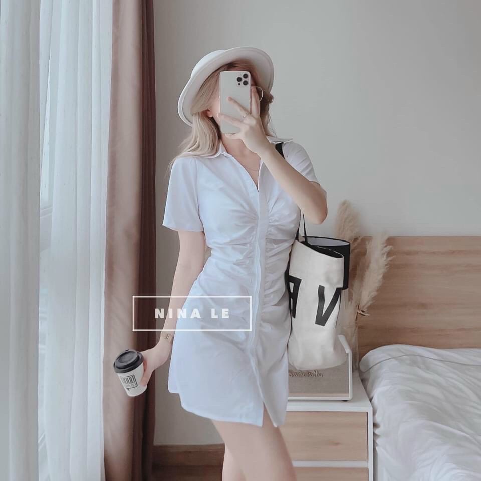 Đầm umi bẻ cổ ôm eo có mút, đầm nữ ôm eo có mút tôn dáng