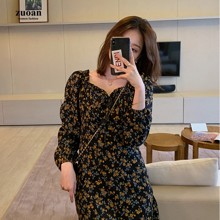 Đầm Họa Tiết Hoa Tay Dài Cổ Vuông Thời Trang Dành Cho Nữ | BigBuy360 - bigbuy360.vn