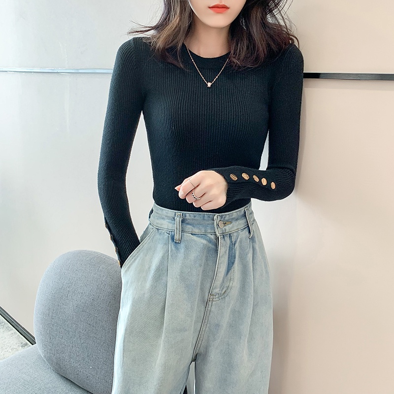 Áo sweater dệt kim ZHELIHANGFEI tay dài cổ cao dáng ôm quyến rũ cho nữ