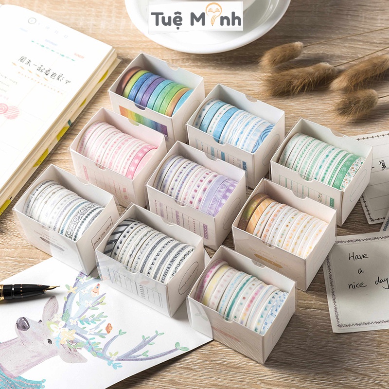 Set 10 cuộn washi tape dễ thương dán sổ tay, bullet journal nhiều mẫu WA06