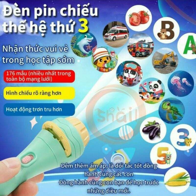 Đèn Pin Chiếu Hình Sắc Nét Tặng Kèm Pin 80 hình Cho Bé