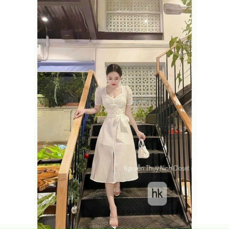 🩸Đầm Thiết Kế Cổ Vuông tay nhún Sang Chảnh Size S,M,L