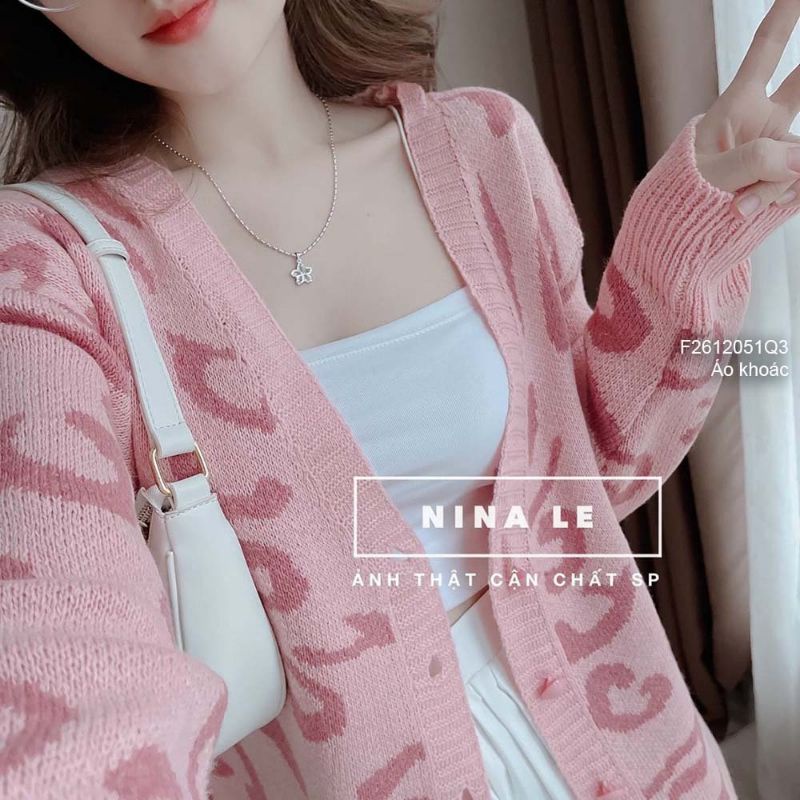 Áo khoác len cardigan họa tiết beo form rộng tay dài hàng Quảng Châu siêu xinh