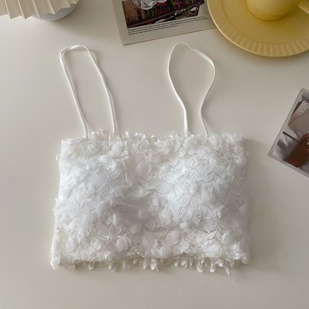 Áo Lửng Hai Dây Phối Ren Màu Trơn Đen Trắng Gợi Cảm Thời Trang Mùa Hè Cho Nữ