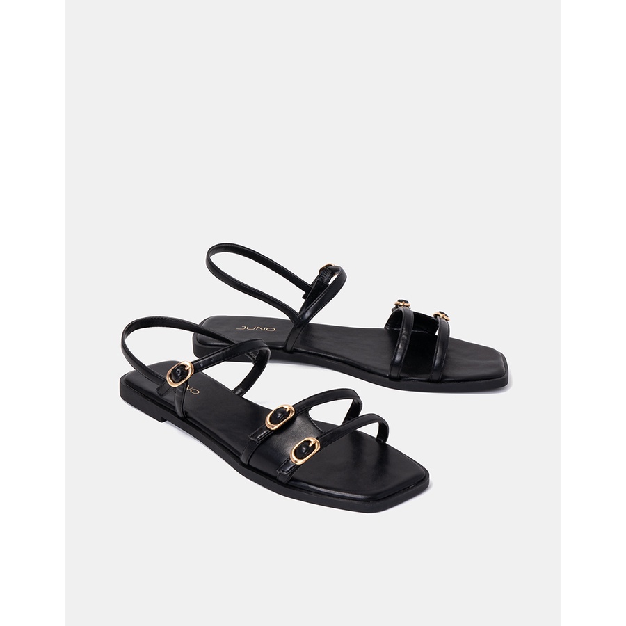 Giày Sandal 1cm Nữ Thời Trang JUNO Mũi Vuông Quai Ngang Cut Out SD01115