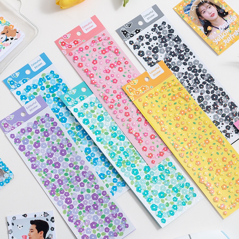 Zanmo tấm hình dán sticker hoa nhỏ kim tuyến dễ thương decor toploader