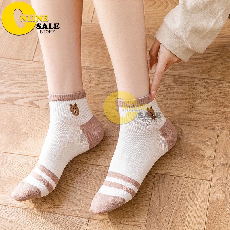 Combo 5 Đôi Tất Vớ Nữ Gấu Brown Cổ Ngắn Vintage Chất Liệu Cotton Phong Cách Hàn Quốc [TẶNG KÈM TÚI ZIP]