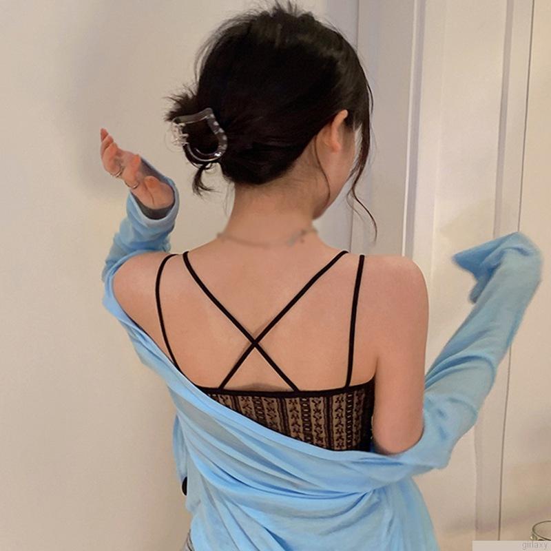 Áo lót ren không tay màu trơn thoáng khí có đệm ngực cho nữ