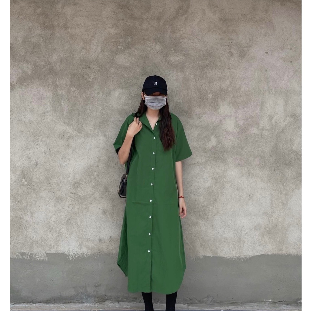 Đầm suông xanh lá cực trend Hàn