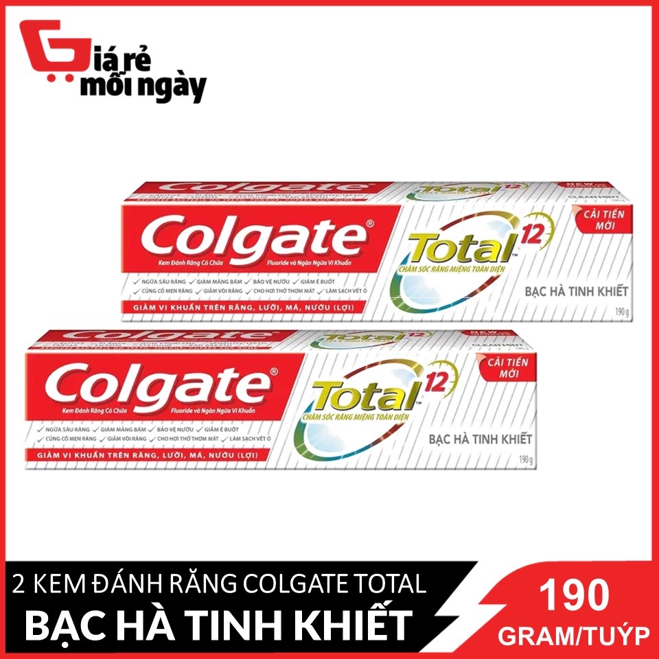 COMBO 2 Kem đánh răng Colgate Total Bạc Hà Sạch hiệu quả giảm chảy máu nướu 190g x 2