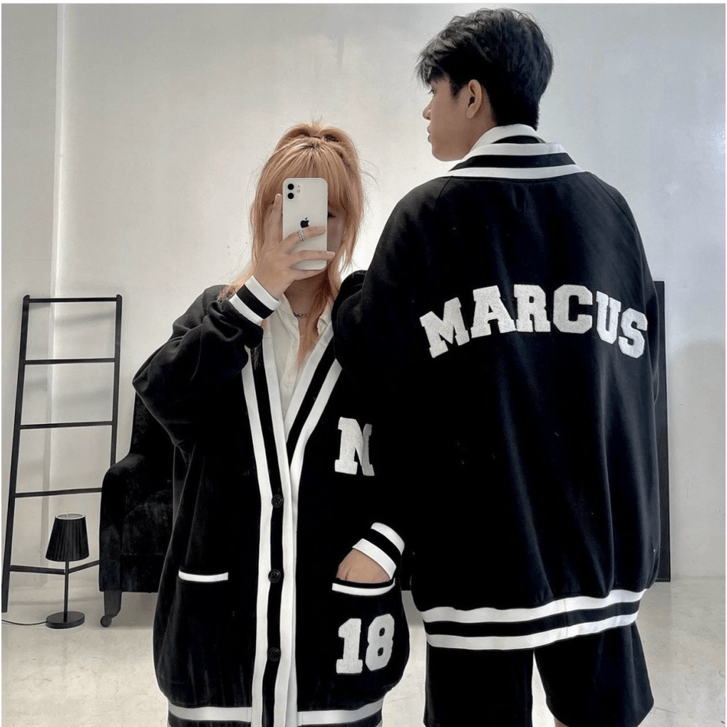 ÁO KHOÁC NAM NỮ CADIGAN NỈ MẶC COUPLE SIÊU XINH GIÁ RẺ PHỐI VIỀN CHỮ MARCUS [New Unisex]