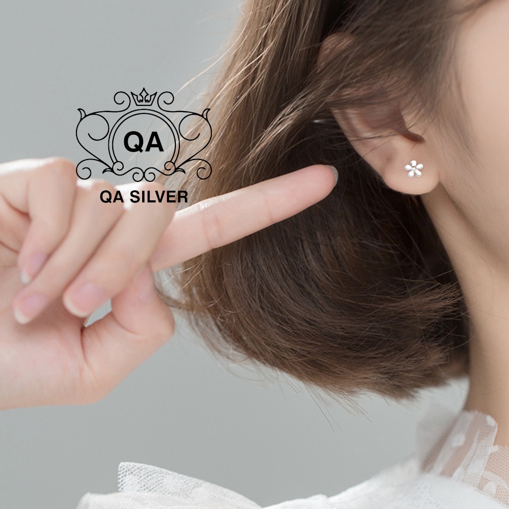 Khuyên tai bạc 925 hoa năm cánh chốt bi vặn bông nữ S925 FLORA QA SILVER Earrings EA220809
