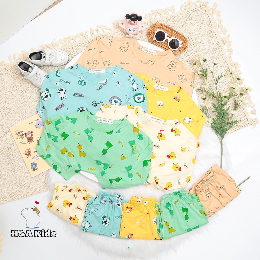Bộ đồ dài tay MINKYBABY vải thun lạnh mềm, mịn, mát in động vật cute cho Bé Gái Bé Trai - MEGAUU