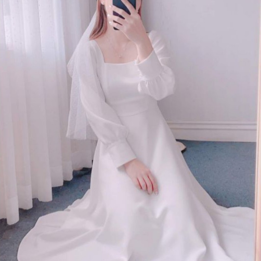 Đầm dự tiệc trắng xòe cổ u vintage | BigBuy360 - bigbuy360.vn