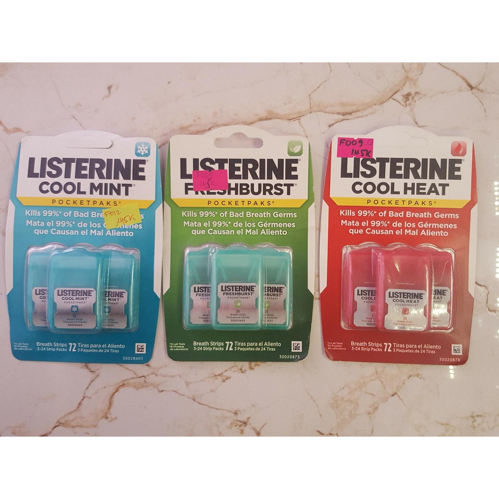 Set 3 hộp TAN THƠM MIỆNG MÙI BẠC HÀ listerin coolmint / MÙI QUẾ / FRESBRUSH từ mỹ