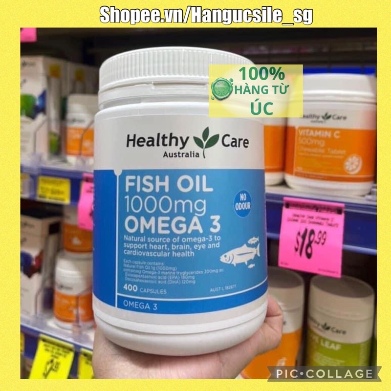 (Date 09/2024) Dầu cá Fish Oil 1000mg Omega 3 Healthy Care, 400 viên - Mẫu mới