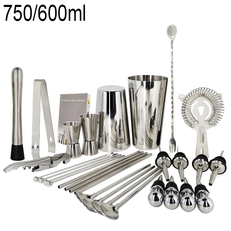 Bộ 28 Dụng Cụ Pha Chế Cocktail 750ml Lắc30Piece 750ml 750 / 600ml Bằng Thép Không Gỉ Có Giá Đỡ Xoay 360 Thích Hợp Làm Quà Tặng Cho Gia Đình