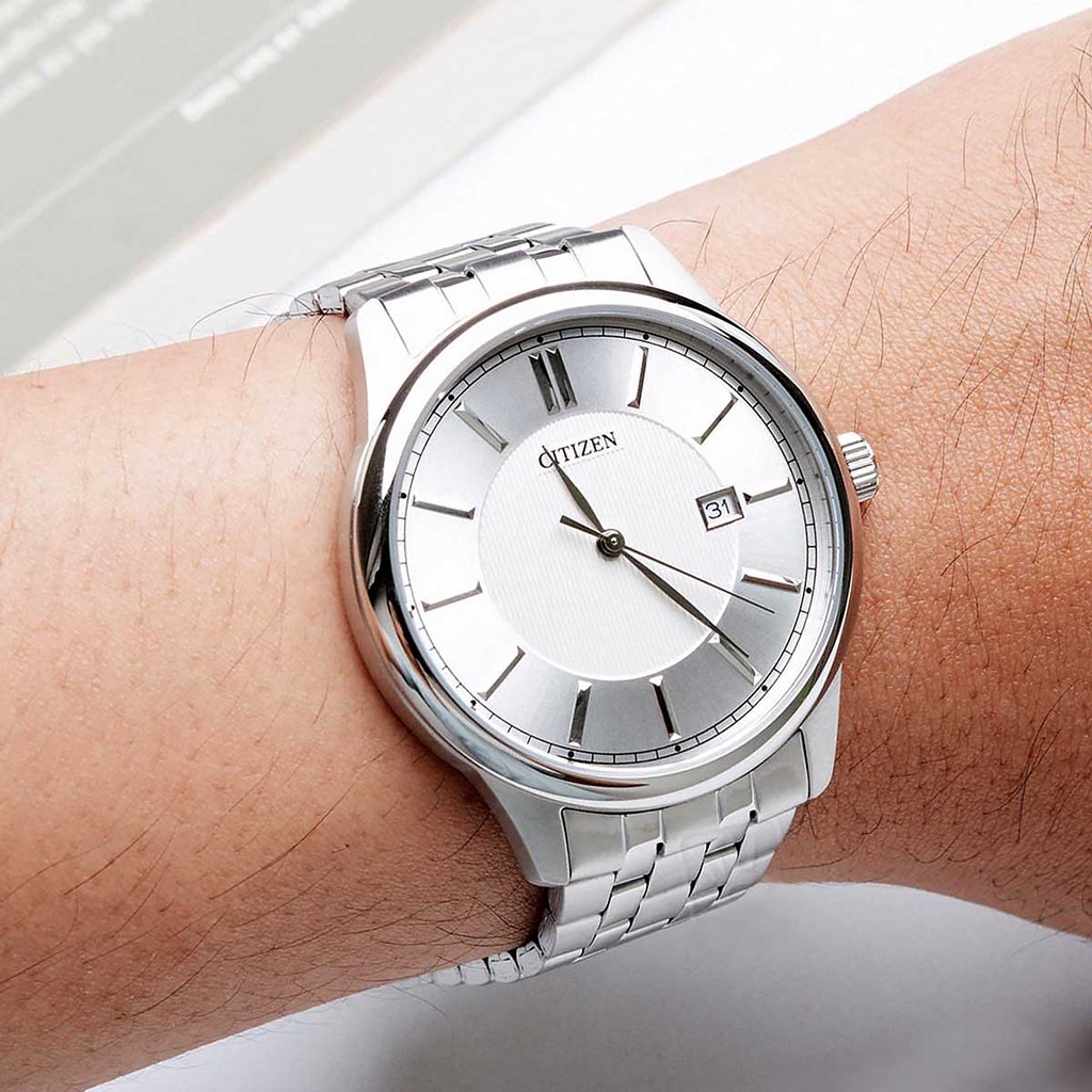 Đồng Hồ Citizen Nam Chính Hãng, Đồng Hồ Citizen BI1050 - 56A Dây Thép Mặt Trắng Fullbox.